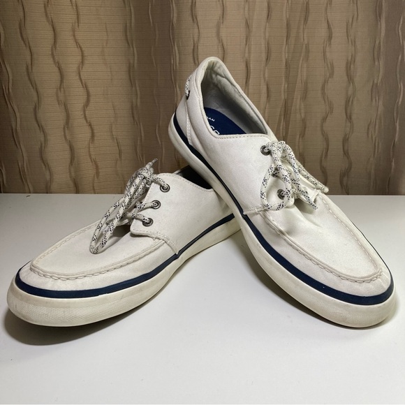Sperry Top Sider Men's 11.5 Halyard Boat Shoes Tie Canvas 3 Eye White STS19141 - Picture 1 of 15